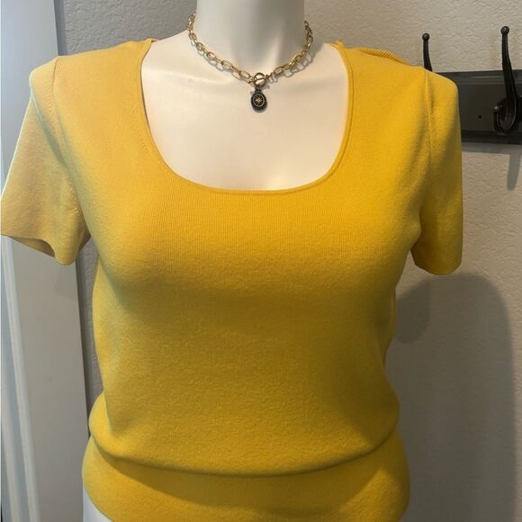 Lafayette 148 New York Sunny Yellow Knit Short Sleeve Sweater/Top - Picture 1 of 4